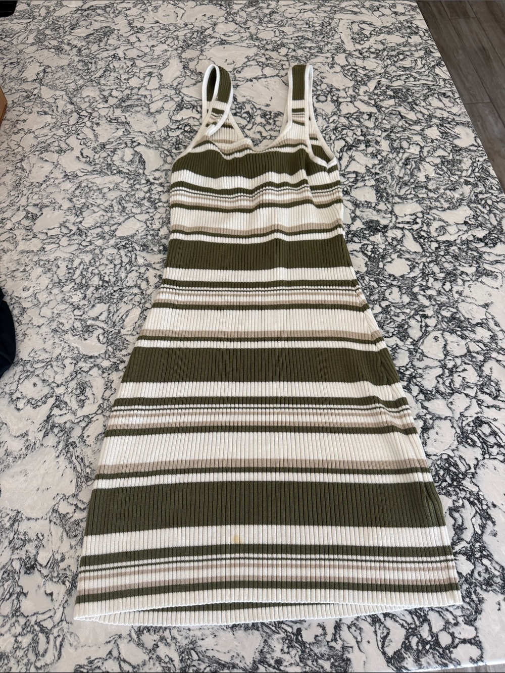 Striped Olive & Cream Ribbed Tank Dress